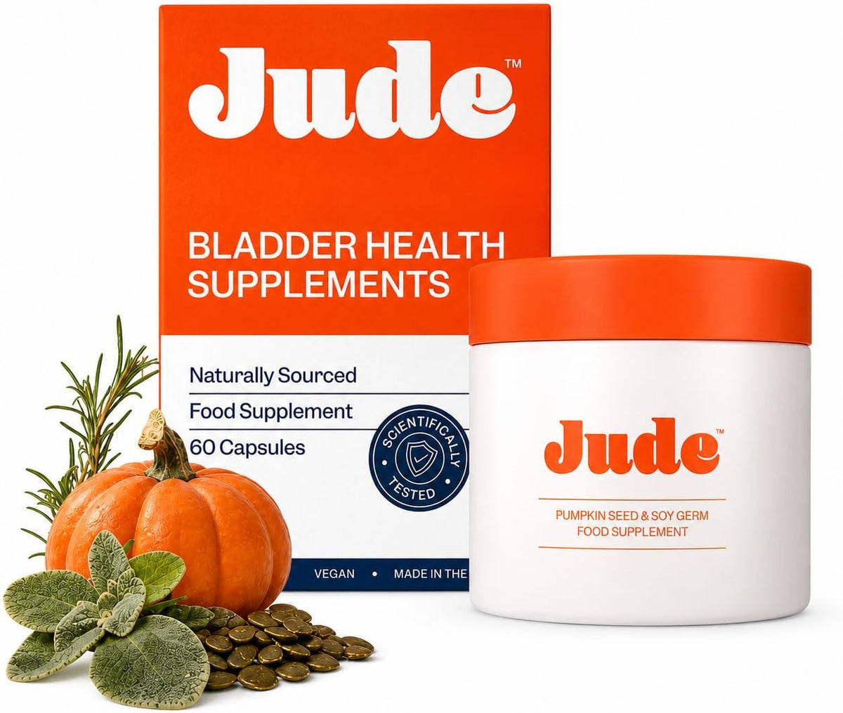 Jude Bladder Health Supplement, cardboard box and capsule packaging, no flavour, 60 capsules