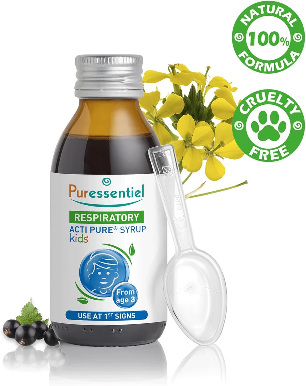 Children's herbal syrup with measuring spoon included
