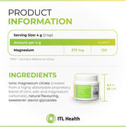 Ingredient and dosage information for MAG365 Lemon powder.
