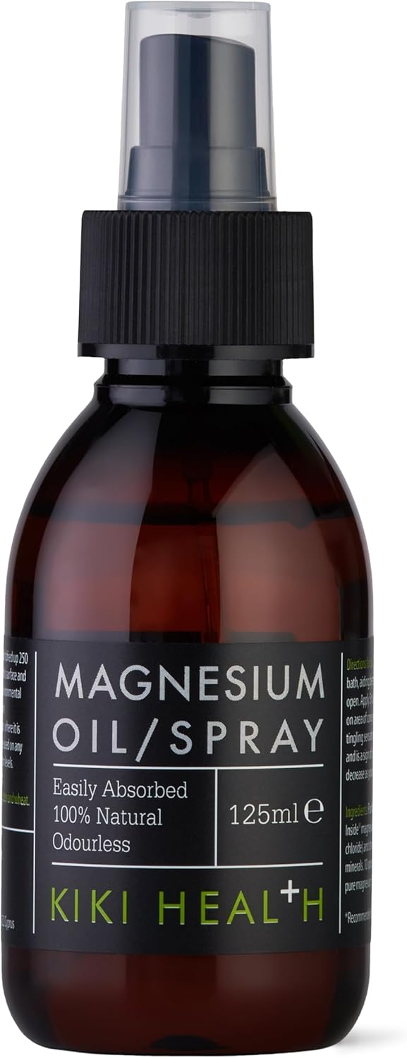 Front image: KIKI Health magnesium oil spray Zechstein magnesium chloride spray bottle 125ml