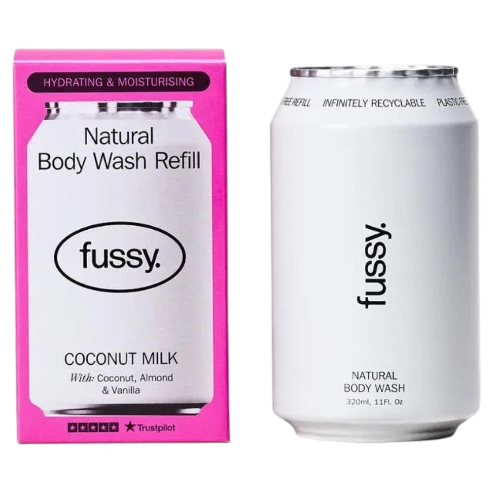 Fussy Natural Body Wash Refill Coconut Milk coconut almond vanilla fragrance 320ml refill can front packaging