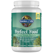 Garden of Life Perfect Food Super Greens powder tin, 600g size.