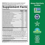 Supplement facts panel showing ingredients for ages 6 and up.