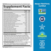 Supplement facts panel and ingredients list for Raw One for Men multivitamin on white background.