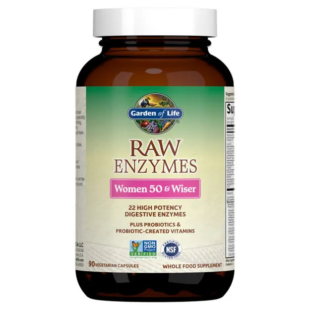 Garden of Life RAW Enzymes Women 50 & Wiser bottle, 90 vegetarian capsules.