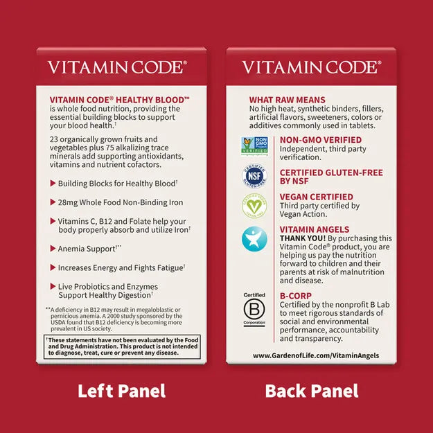 Supplement facts and ingredient list for Raw Iron supplement.