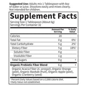 Nutrition facts and organic ingredients list for fibre powder.