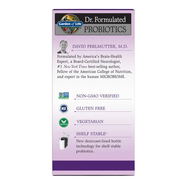 Garden of Life Probiotics Mood+ bottle with vegetarian capsules supplement fact