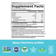 Supplement facts for Magnesium Fizz Drink with probiotics.