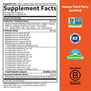 Supplement facts for Pre Probiotic Postbiotic formula.