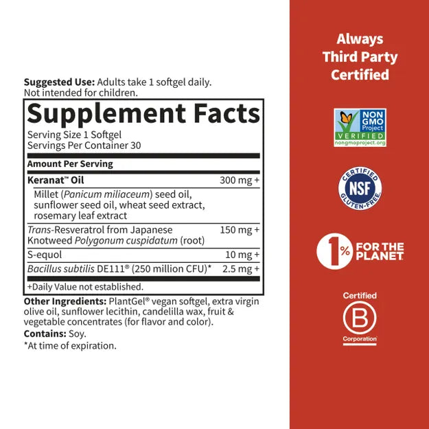 Supplement facts of Garden of Life Herbals Menopause + Hair Growth† Softgels
