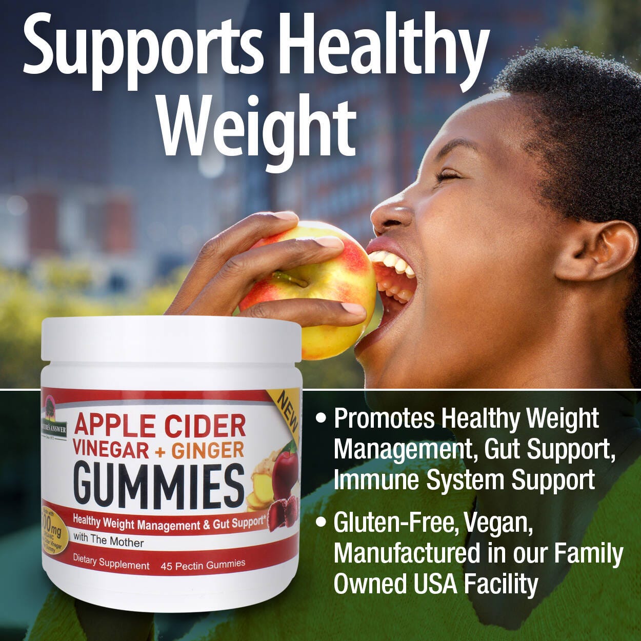 Nature's Answer Apple Cider Vinegar & Ginger Gummies - 45 Count
