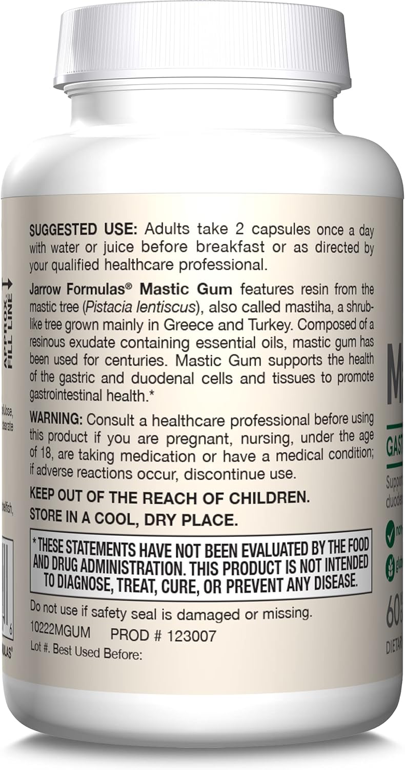 How to Use Image: Jarrow Formulas mastic gum 1000mg veggie capsules usage instructions before breakfast
