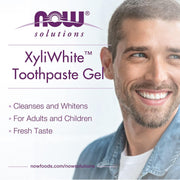 NOW Solutions XyliWhite Coconut Oil Toothpaste Gel Mint Flavour 181g tube displayed for daily oral care