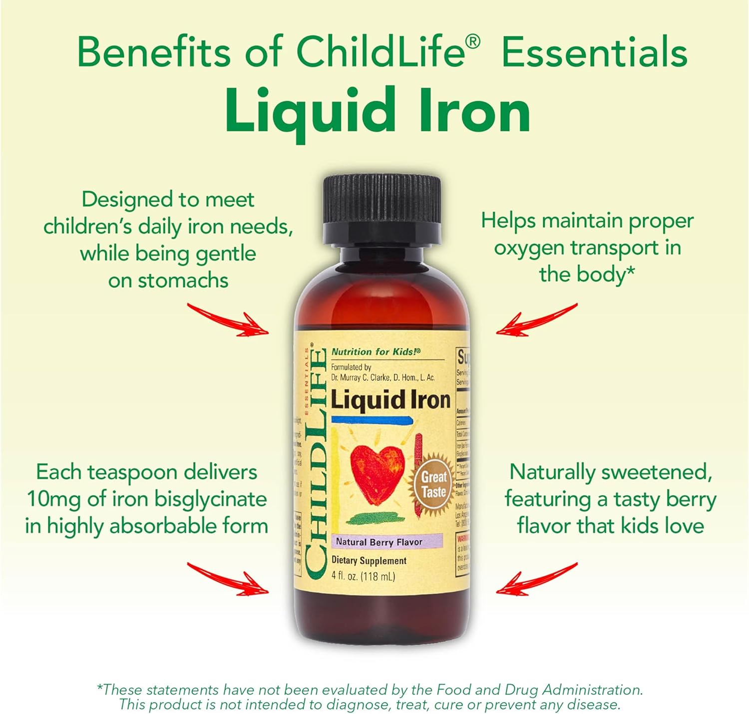 ChildLife Essentials Liquid Iron key benefits ferrous bisglycinate berry 118ml