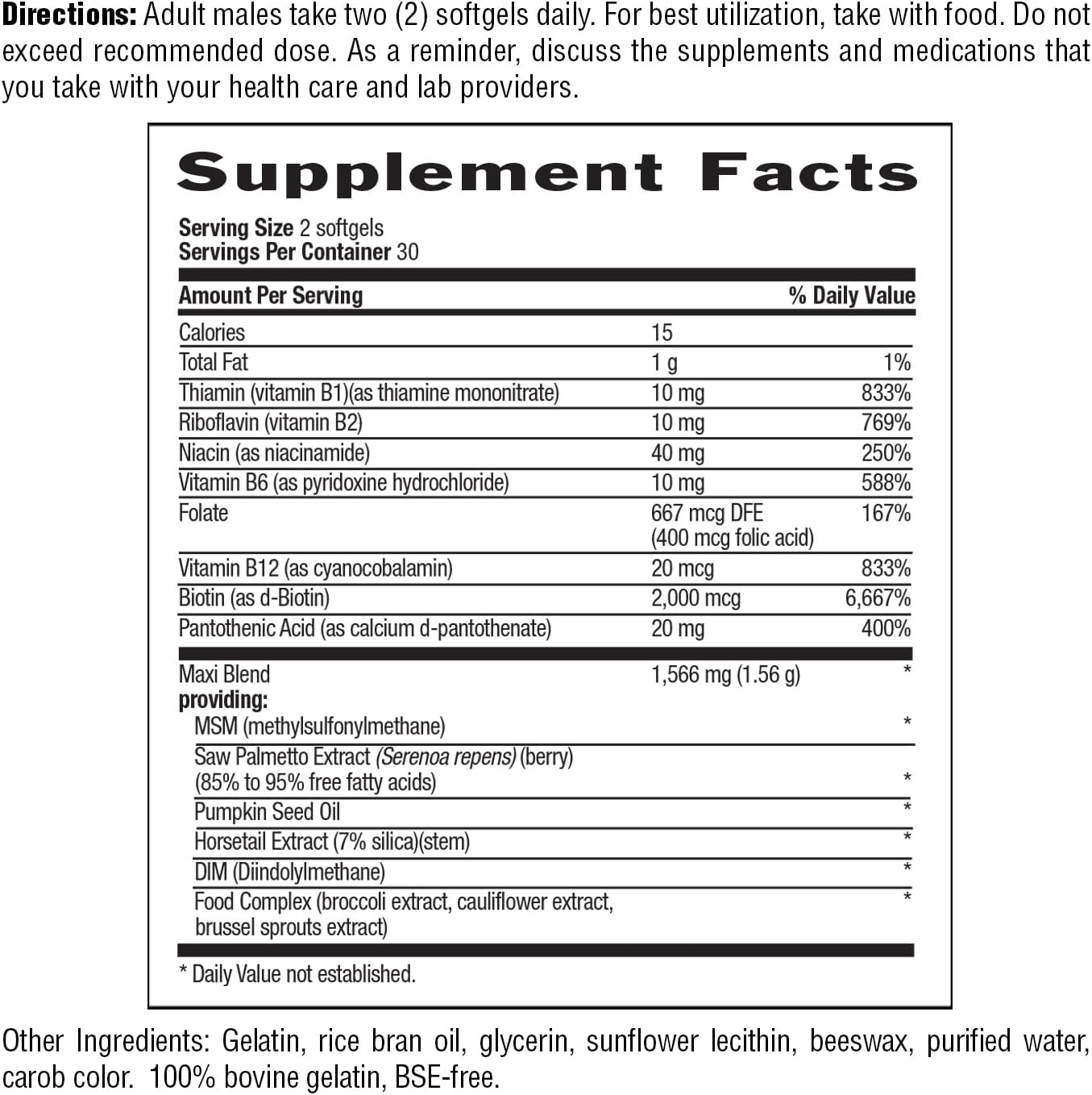 Country Life Maxi-Hair for Men supplement facts & ingredients label bottle 60 softgels