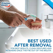 Pristine Gleam Denture Cleaning Brush displayed for cleaning a removable dental appliance