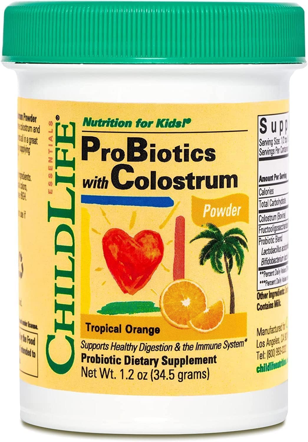 ChildLife Essentials ChildBiotics probiotic powder tropical orange flavour 34.5g tub