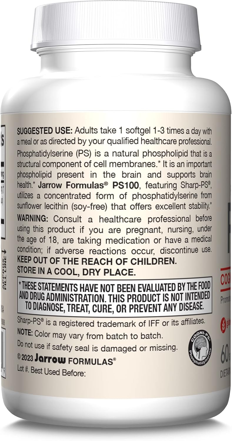 How to Use Image: Jarrow Formulas PS100 phosphatidylserine 100mg softgels 60 count usage instructions with meal