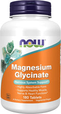 NOW Magnesium Glycinate 200mg - High Absorption Form - 180 Veg Tablets
