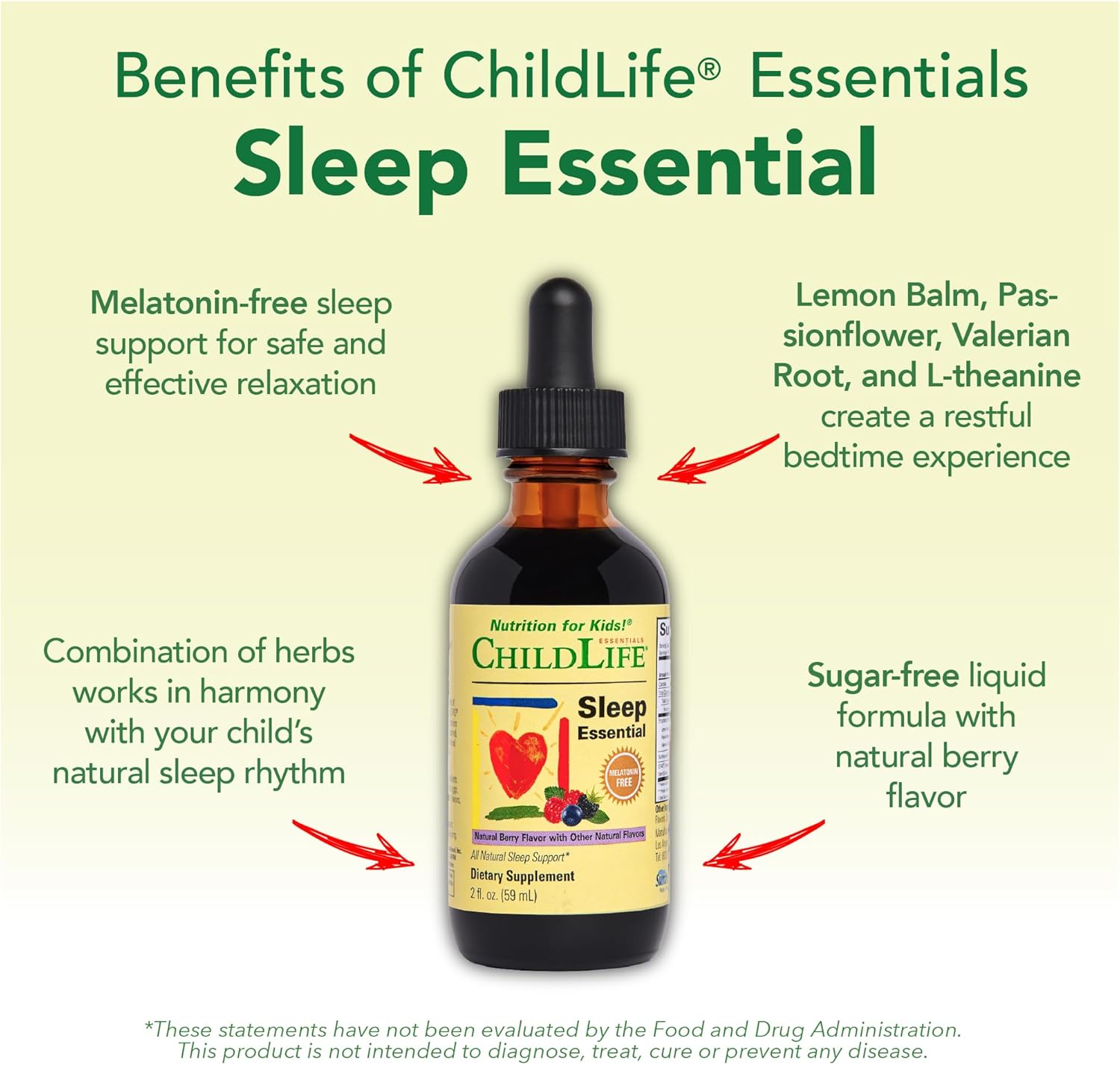 ChildLife Essentials Sleep Essential key benefits botanical extracts L-theanine 59ml