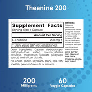 Jarrow Formulas Theanine 200mg supplement facts ingredients veggie capsules 60 count