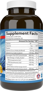 Supplement facts & ingredients image: Carlson Omega Complete Gems omega fatty acids supplement facts softgels 180 bottle