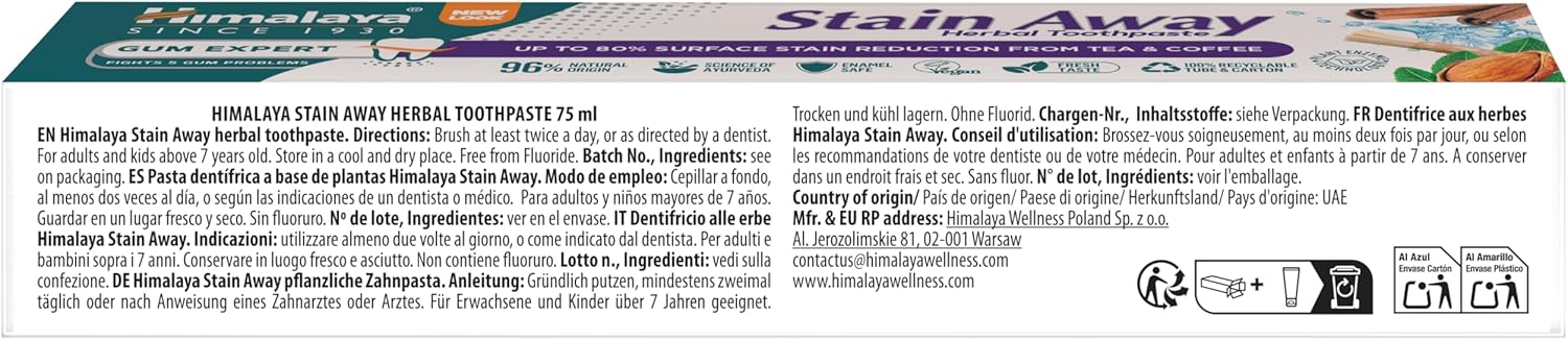 Himalaya Stain Away herbal toothpaste enamel friendly box 75ml