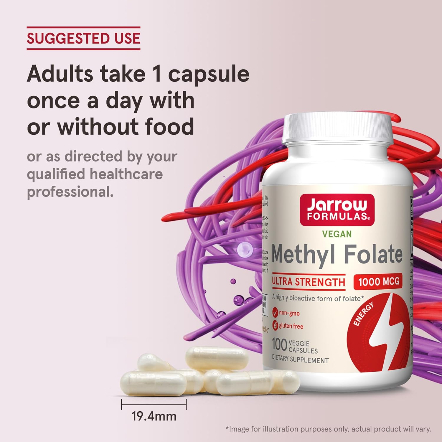 How to Use Image: Jarrow Formulas Methyl Folate 1000mcg veggie capsules 100 count usage instructions