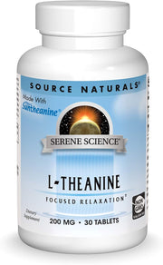 Front image: Source Naturals L-Theanine 200mg Suntheanine tablets bottle 30 count
