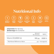 Novomins Vitamin D3 Gummies 4000 IU Mango 60 Count nutritional info vitamins panel
