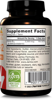 Jarrow Formulas Methyl B-12 2500mcg chewable tablets tropical barcode 100 count