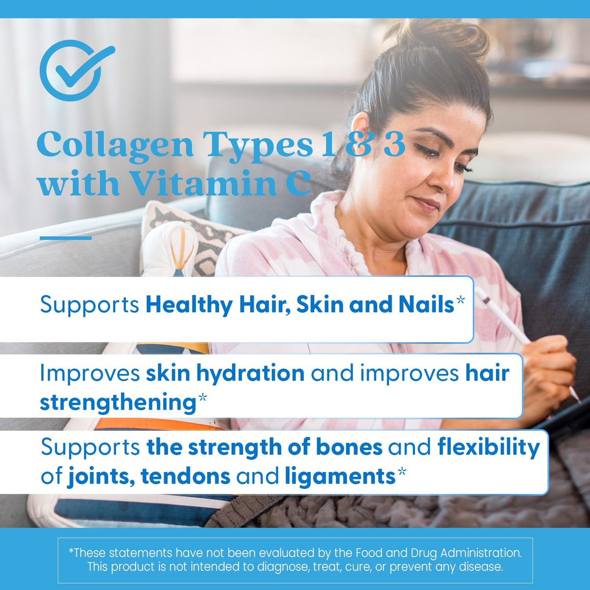 Doctor's Best Collagen Types 1 & 3 with Vitamin C, bottle packaging, unflavoured, 3000mg, 180 tablets, daily dietary supplement use