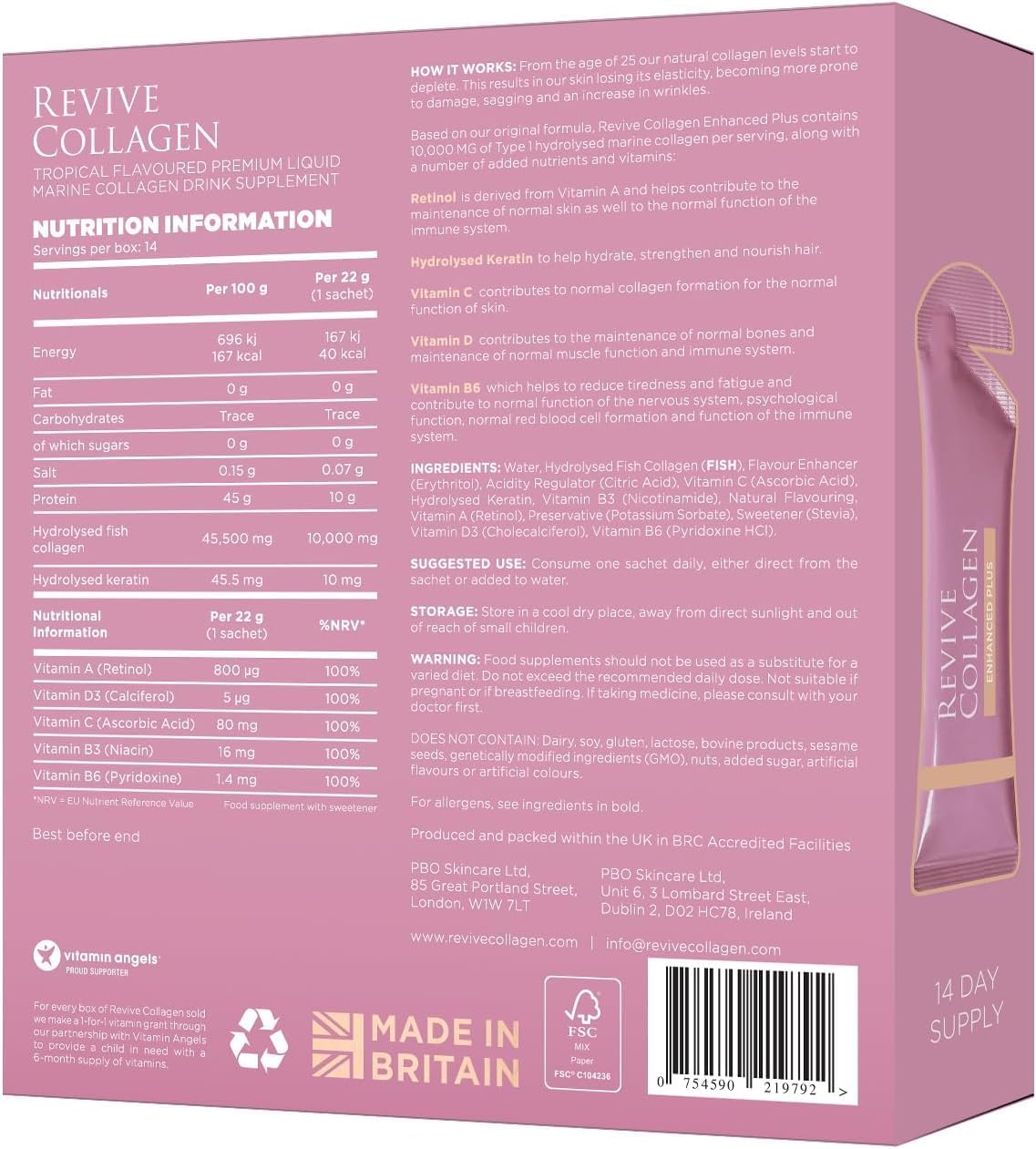 Barcode Image: Revive Collagen Enhanced Plus tropical 14 sachets liquid supplement barcode packaging