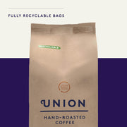 Union Gajah Mountain Sumatra Whole Bean Coffee recyclable bags.