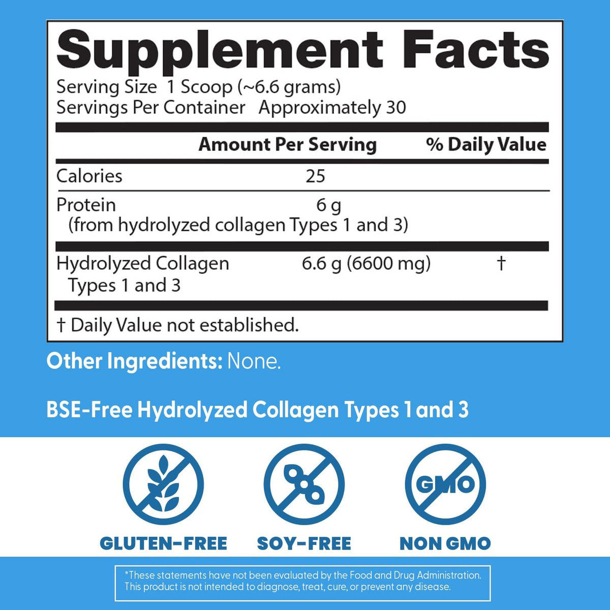 Doctor's Best Pure Collagen Types 1 & 3 Powder, container packaging, unflavoured, 200g, supplement facts and ingredients