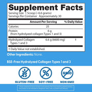 Doctor's Best Pure Collagen Types 1 & 3 Powder, container packaging, unflavoured, 200g, supplement facts and ingredients