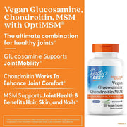 Doctor's Best Vegan Glucosamine Chondroitin MSM, bottle packaging, no flavour, 120 veggie capsules, daily dietary supplement use