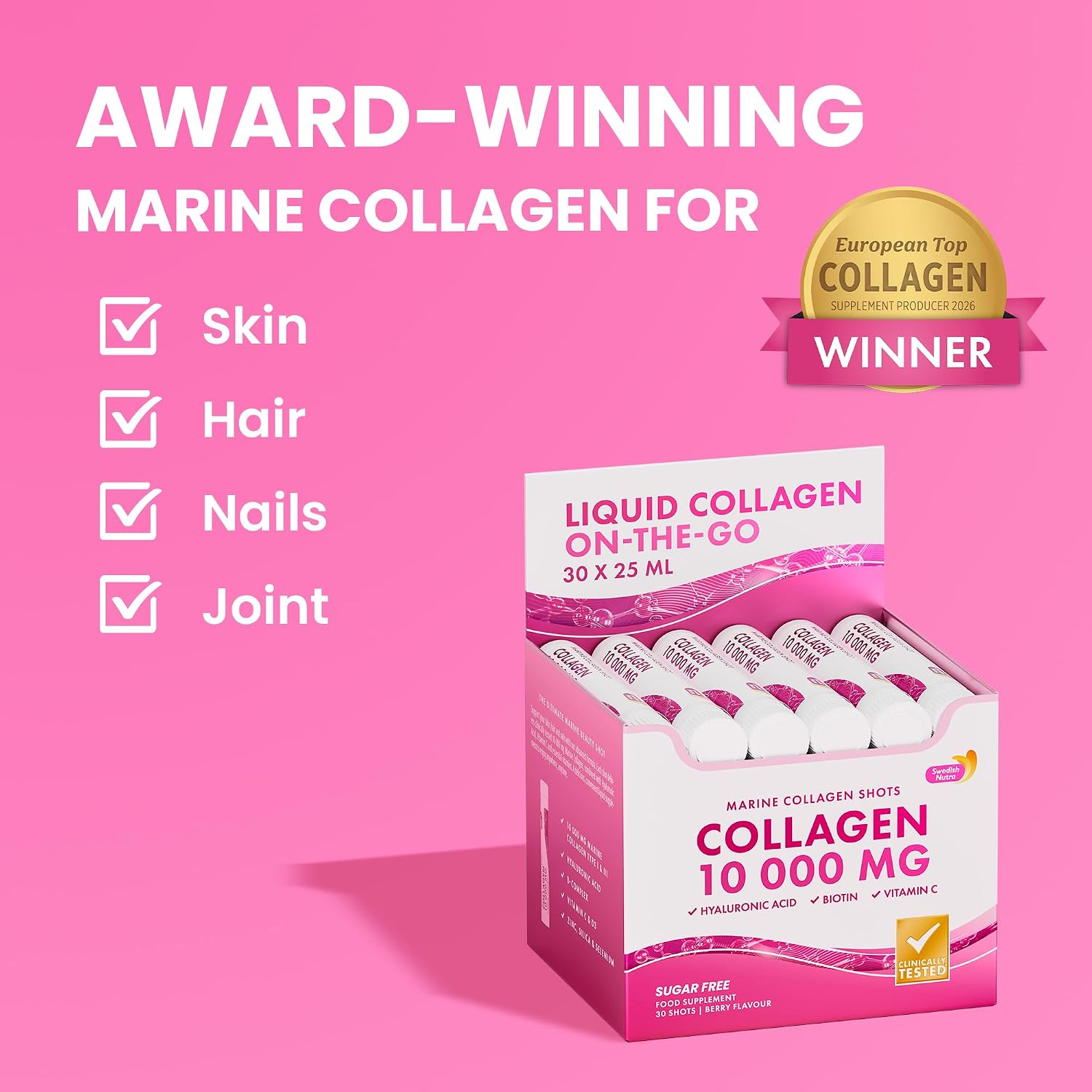 Swedish Nutra collagen shots supplement facts ingredients 20 x 25ml