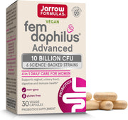 Front image: Jarrow Fem Dophilus Advanced probiotics 10 billion CFU veggie capsules bottle 30 count