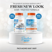 Doctor's Best High Absorption Magnesium Lysinate Glycinate, bottle packaging, no flavour, 105mg, 120 veggie capsules, new packaging