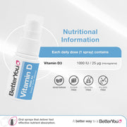 Supplement facts for BetterYou D3 1000 IU Spray.