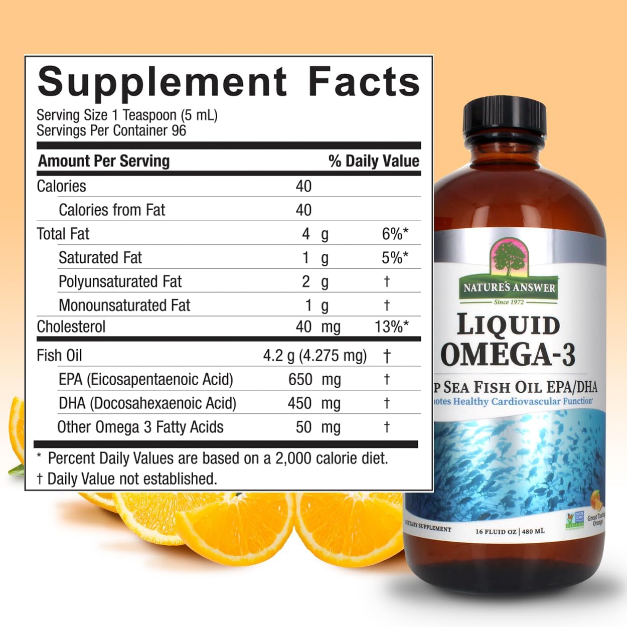 Nature's Answer Liquid Omega-3 Fish Oil 480ml supplement facts and directions