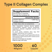 Supplement Facts Image: Jarrow Formulas type II collagen complex 1000mg supplement facts and ingredients 60 count