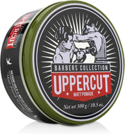 Side image: Uppercut Deluxe Matte Pomade 300g jar medium hold matte styling product packaging