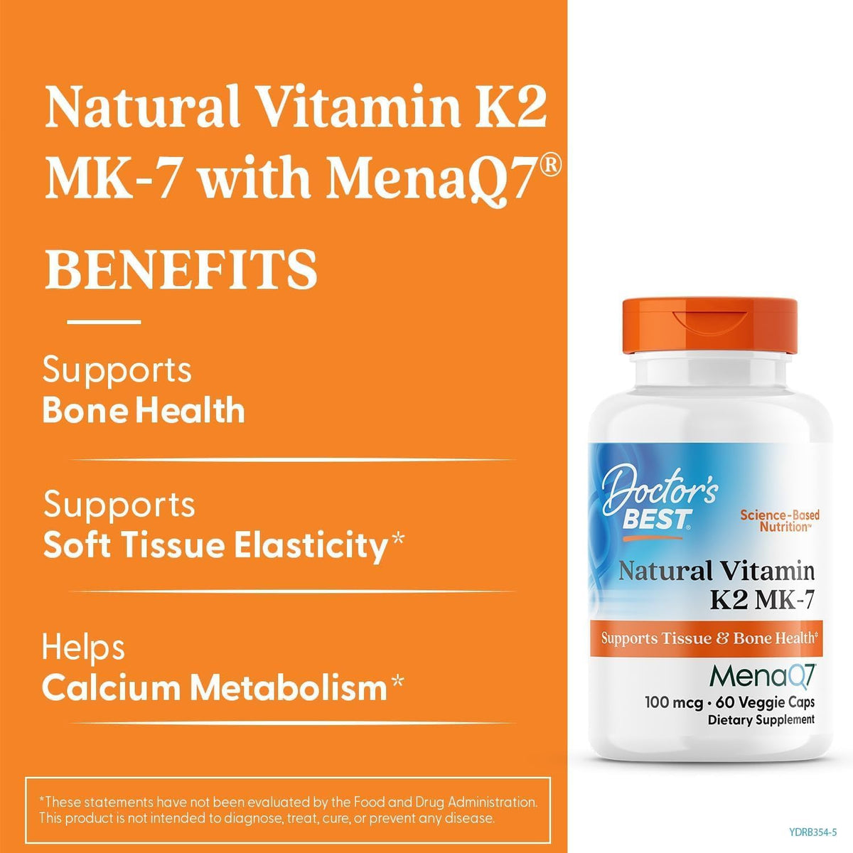 Doctor's Best Natuurlijke Vitamine K2 MK-7 met MenaQ7, 100 mcg, 60 Plantaardige Capsules