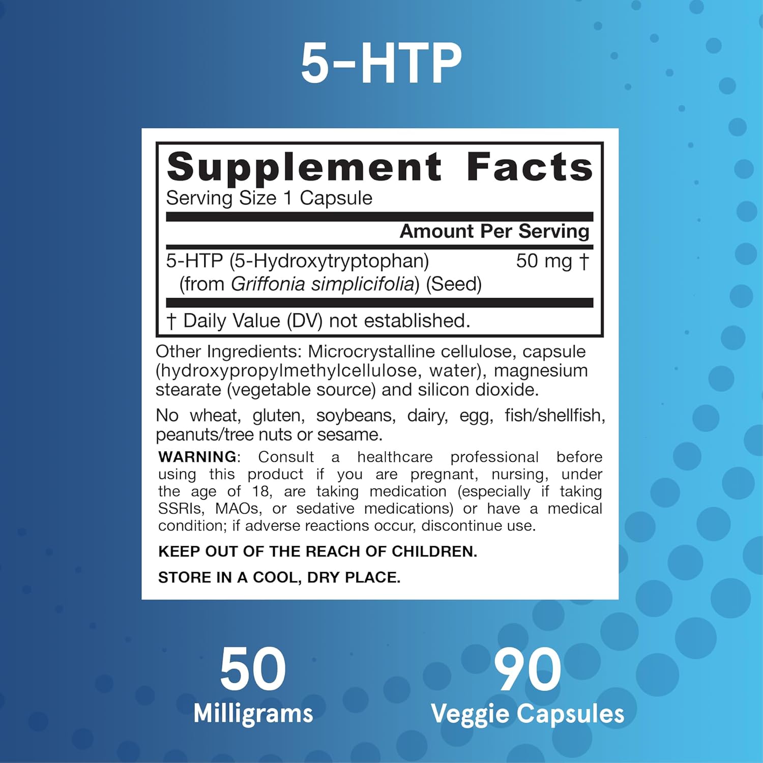 Jarrow Formulas 5-HTP 50mg supplement facts ingredients veggie capsules 90 count
