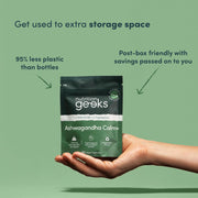 Nutrition Geeks Ashwagandha Calm+ 3000mg, vegan food supplement capsule packaging, no flavour, 60 capsules, daily supplement use