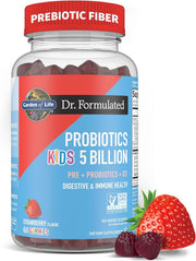 Garden of Life kids probiotic prebiotic fiber gummies strawberry bottle 60 gummies