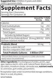 Garden of Life kids probiotic gummies supplement facts label bottle 60 gummies